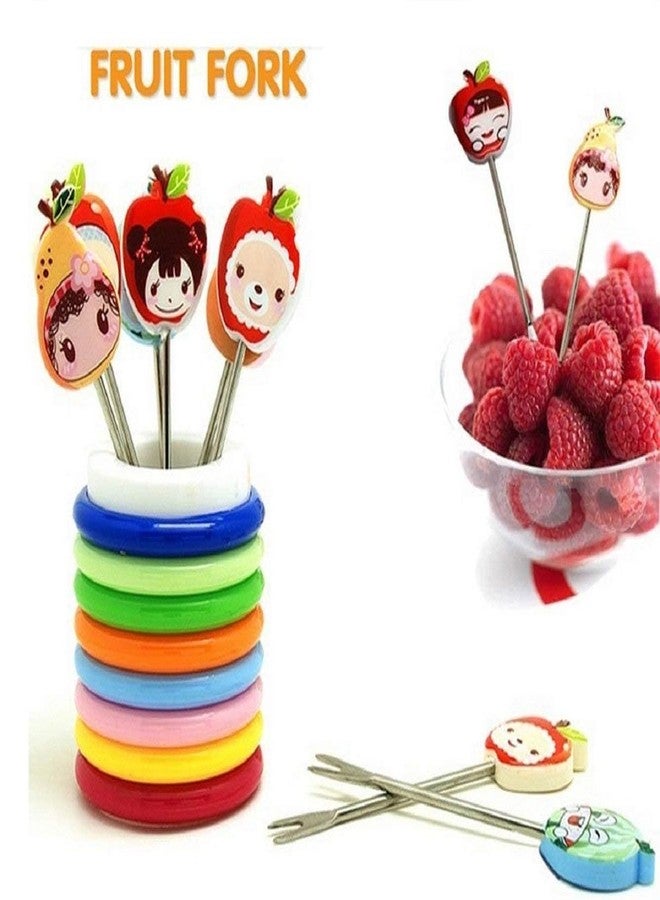 Prostuff.in Colourful Ring Style Stainless Steel Fruit Fork Stand with 8 Cartoon Shape Suitable for Fruit-Salad, Multi Color - Image 4